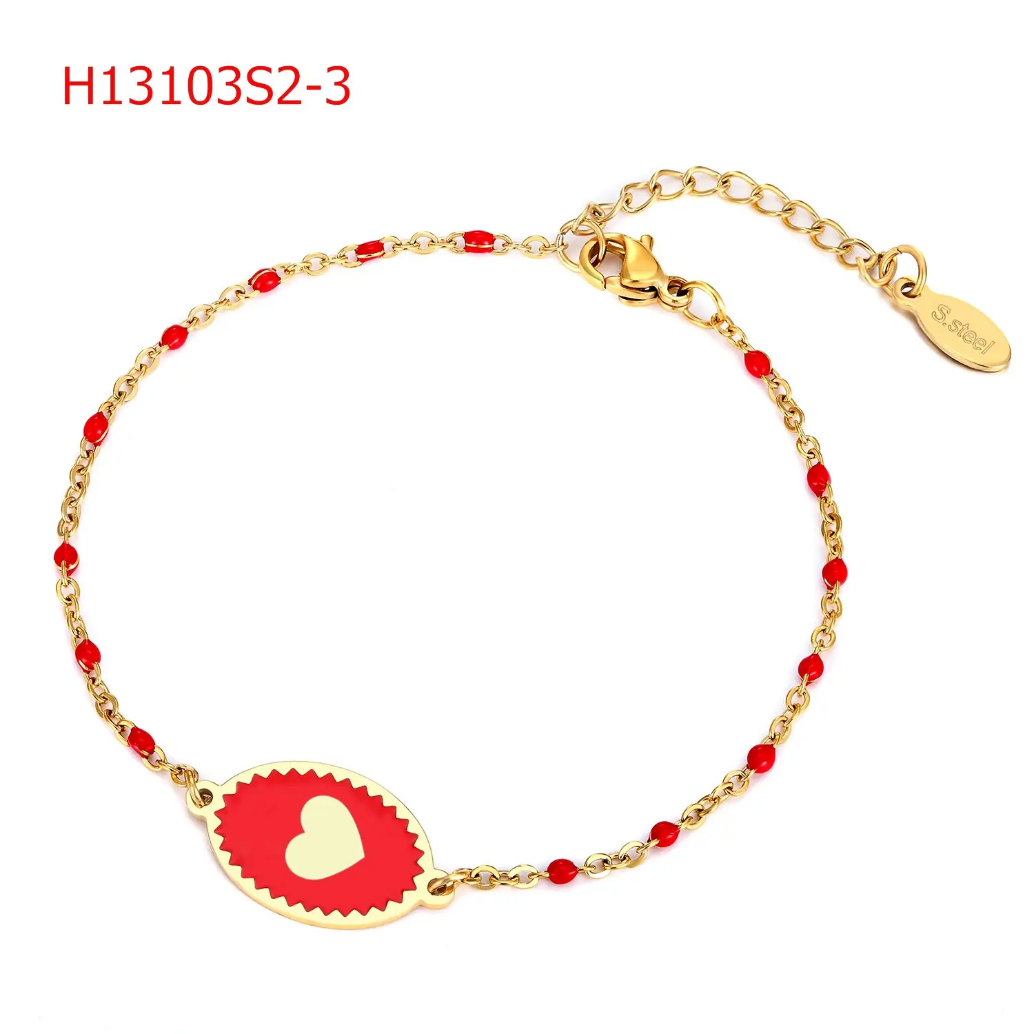 Stylish fashion stainless steel enamel epoxy rocaille love charm chain bracelet for women
