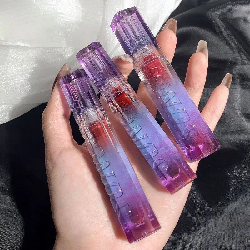 Hello Style Water Mirror Lip Glaze Fantasy Purple Lip Gloss Gray Pink Liquid Lipstick Lasting Water Proof Makeup Cosmetic