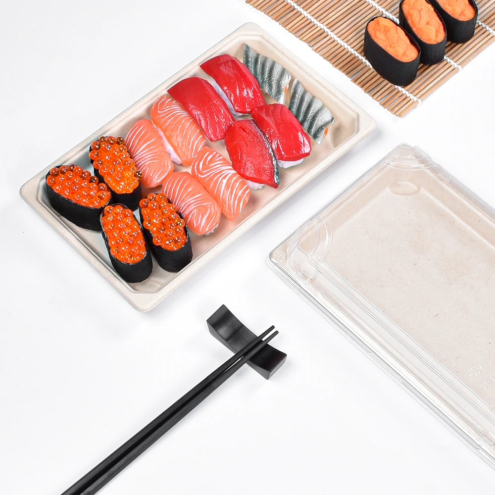 Sunzza custom take out food packing box container tray biodegradable disposable rectangle for sushi take out packing