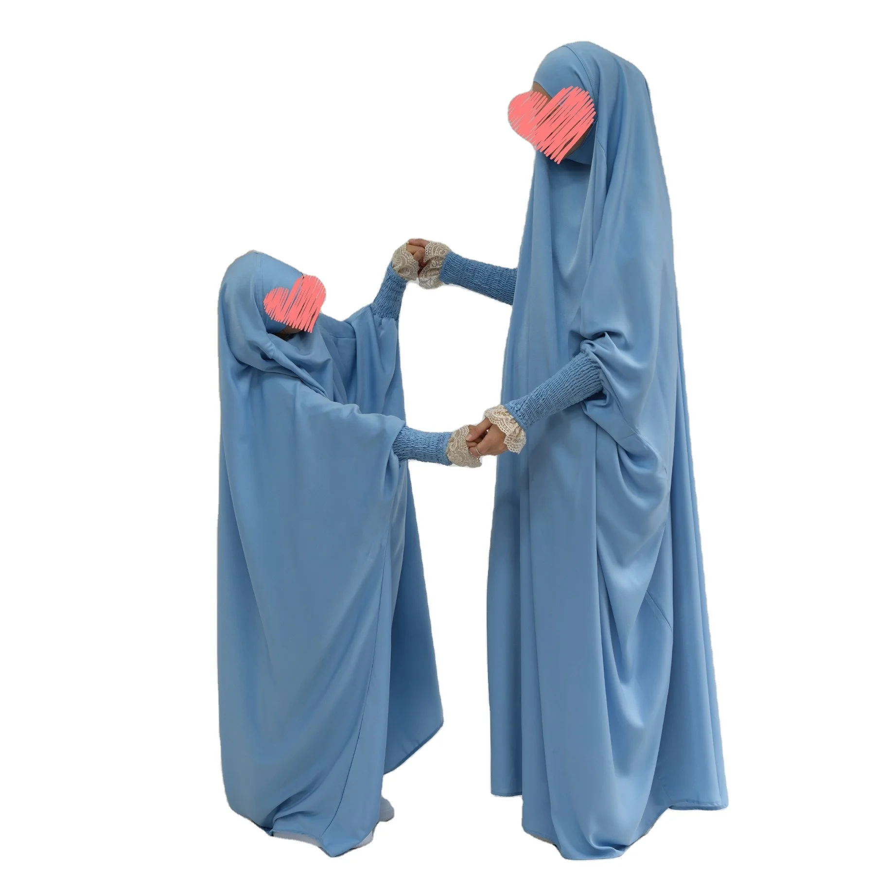 2023 Modest Wholesale Women Abaya Muslim Prayer One Piece Jilbabs Dress Parent Child Clothing Islamic Kids Girls Khimar L0080