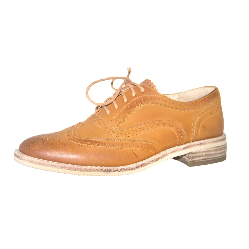 China Factory Handmade classical high quality calf leather upper lace-up women pump shoes