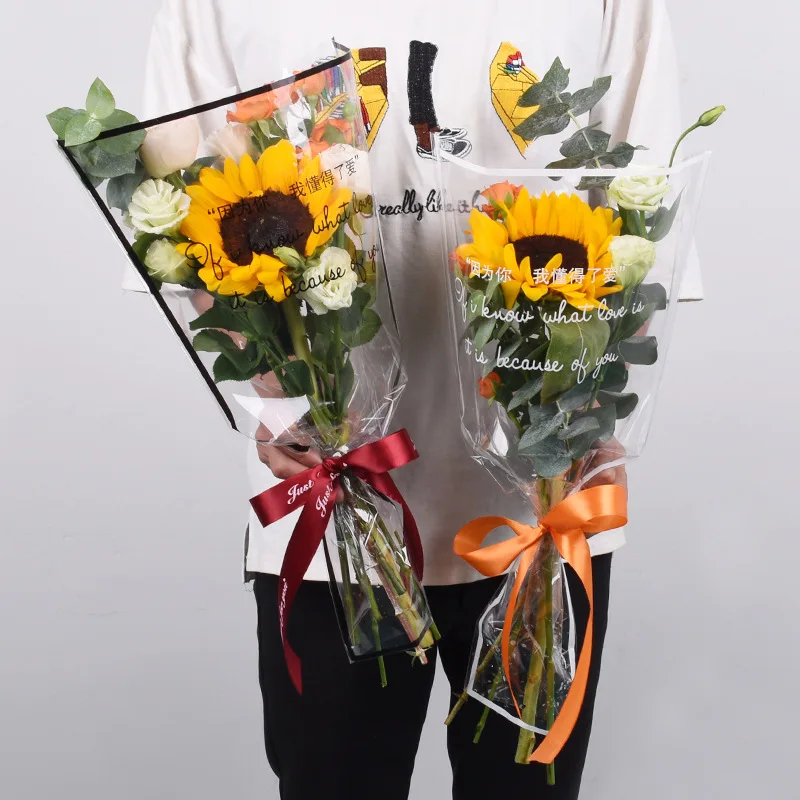 Florist packaging Material Clear OPP rose bouquet sleeves waterproof transparent flower bags