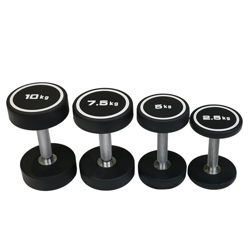Cheap Wholesale 2.5~70kg Cheap Urethane Dumbbells Gym Exercise Fitness Weights Round Head CPU Dumbbells