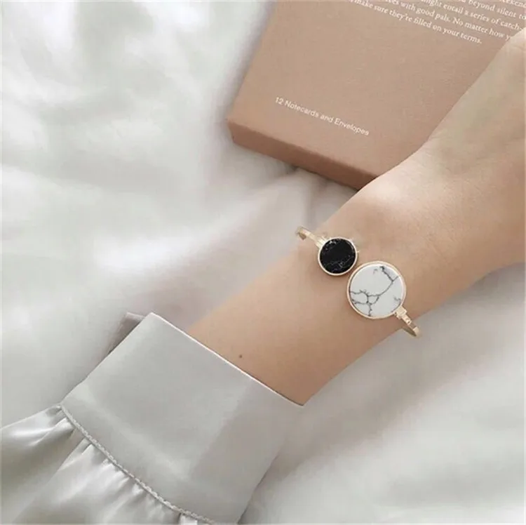 Fancy Design Marble Round Bangle Bracelet Double Circle Asymmetrical Adjustable Jewelry