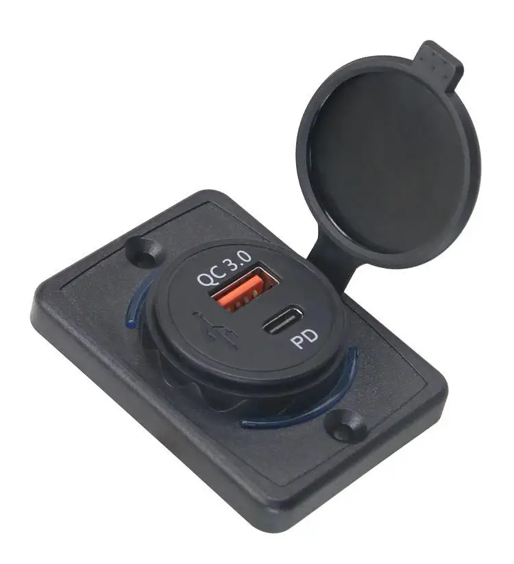 12V 2 Port Socket Waterproof 48W PD Type C&Quick Charger QC 3.0 dual usb Car charger