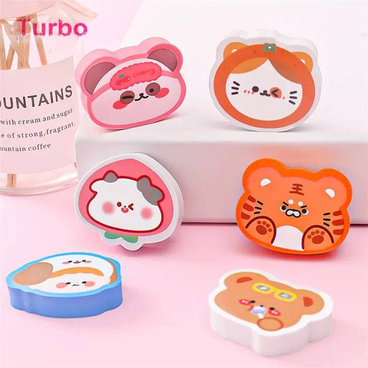 Business Gifts novelty school accessories stationery assorted colorful Cartoon mini animals head shapes rubber erasers for kids