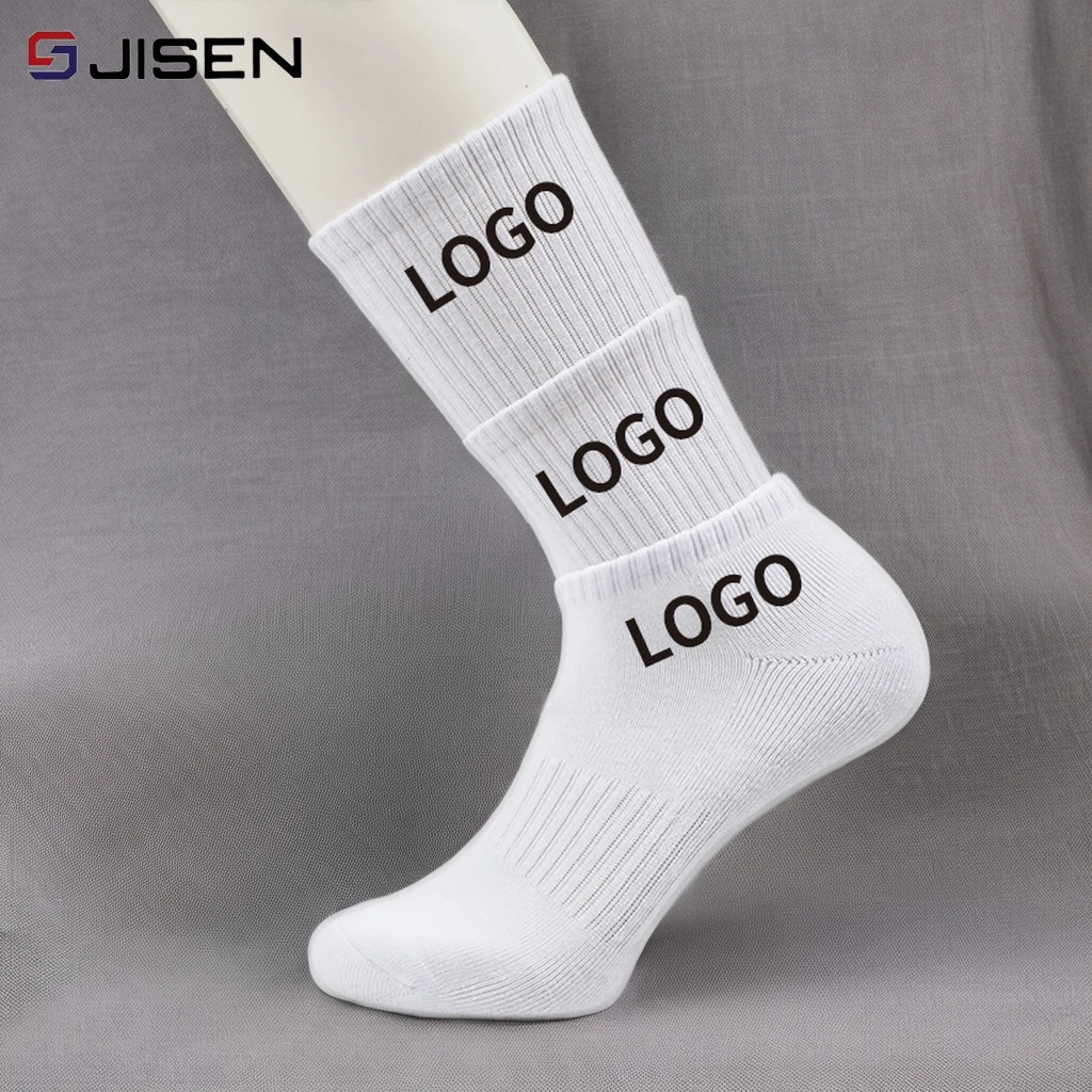 Wholesale Men Sports No Show Plain Running Knitted Tennis Professional Custom Socks White Embroidery Logo Reformer Crew Socks