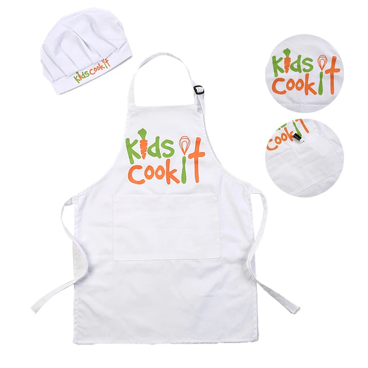 High quality Activity plain funny cooking adjustable sublimation gardening cotton polyester child kids white apron