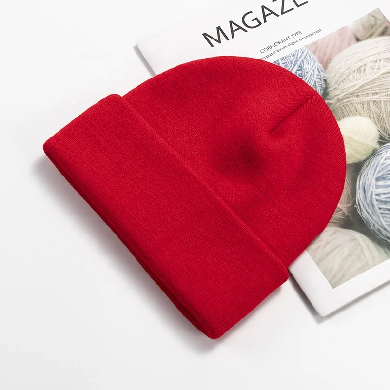 Unisex Wholesale Personalized Solid Color Winter Warm Acrylic Knitted Beanie Hat