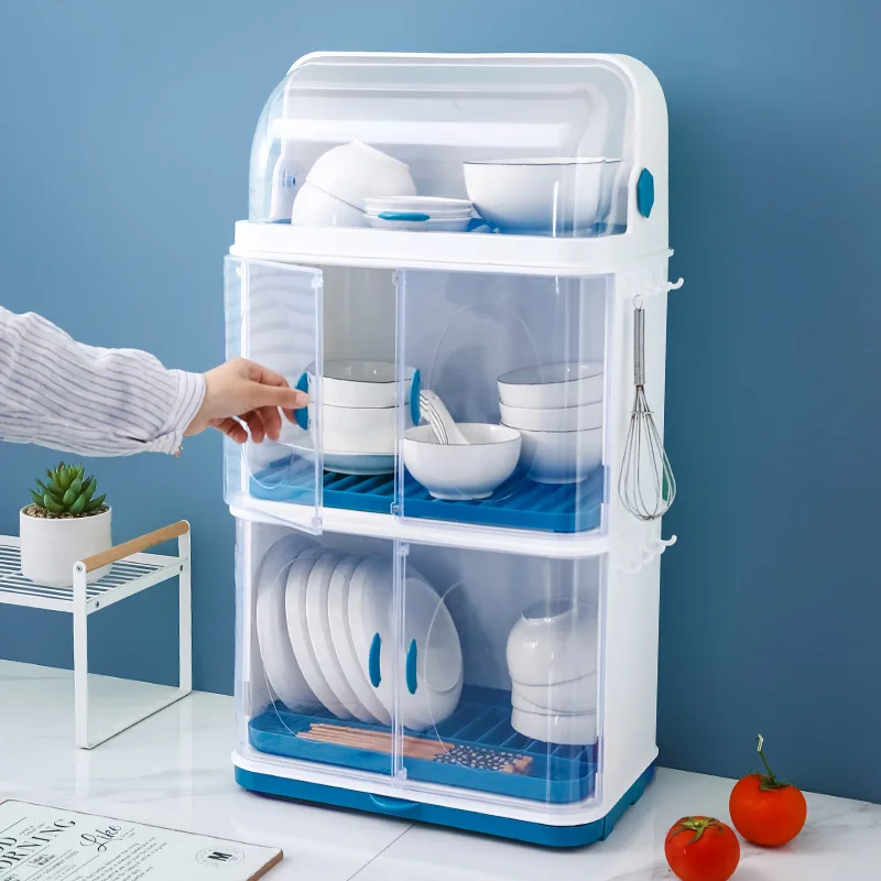 Kitchen plastic bowl rack bowl chopsticks cupboard with lid multi-layer bowl box dish drain rack storage box household