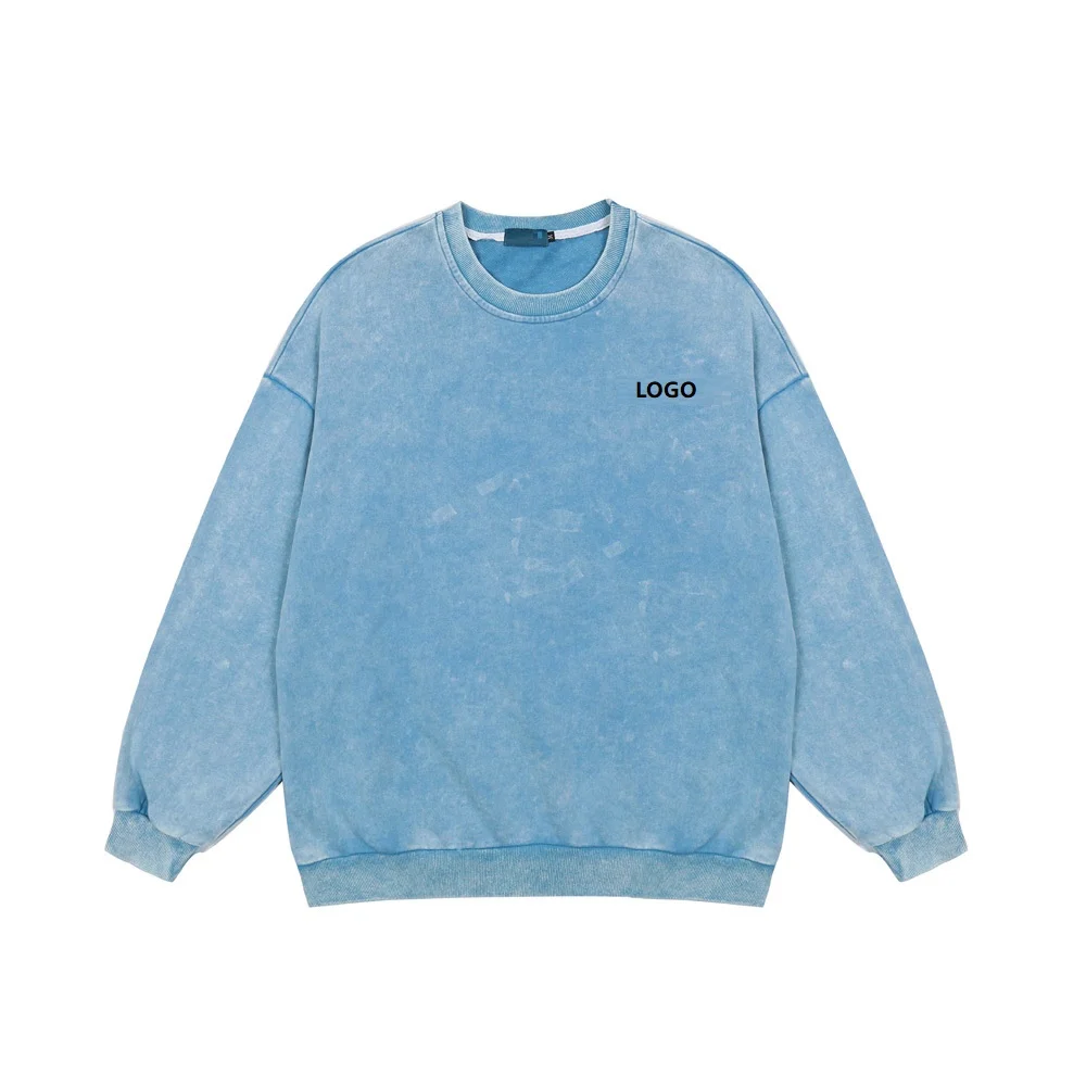 Custom Oversized Crewneck Cotton Sweatshirt Vintage Washed Heavyweight Thick Unisex Sweatshirt Black Hoodies Sweatshirts Jumper