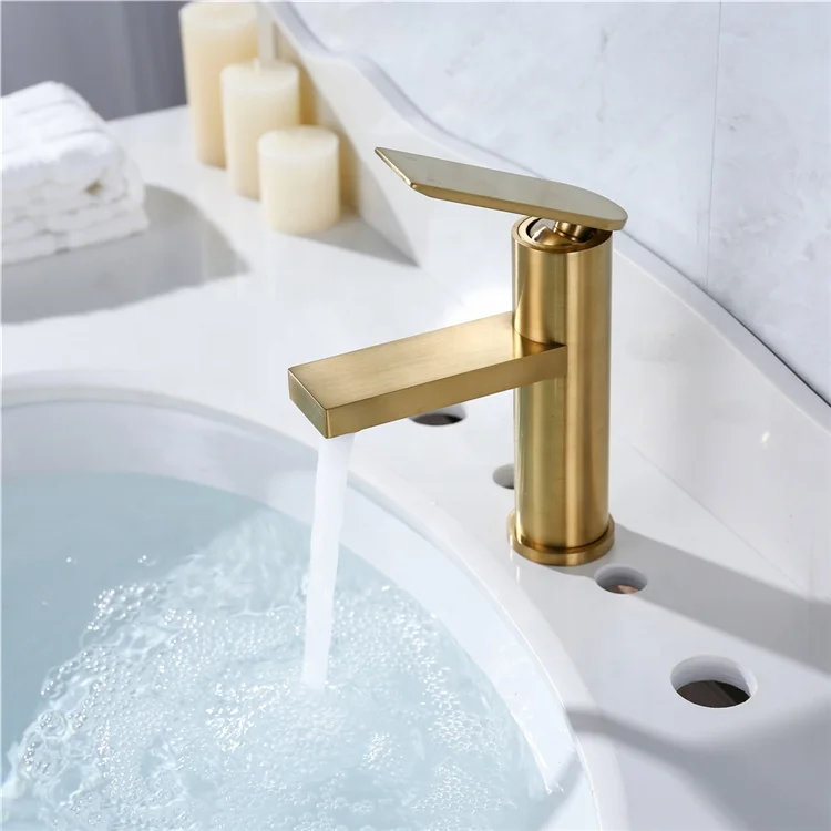 
Brushed Gold Solid Brass Bathroom Faucet Basin Mixer Sink Taps Single Handle Hot And Cold Water Faucet wash basin mixer tap 
