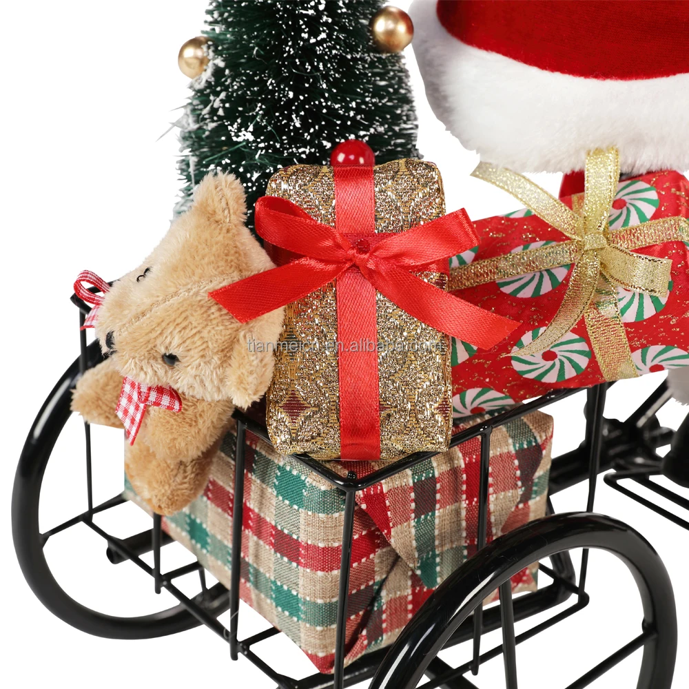 45cm santa claus sitting on tricycle lighting christmas decoration figurine collection fabric holiday festival custom item