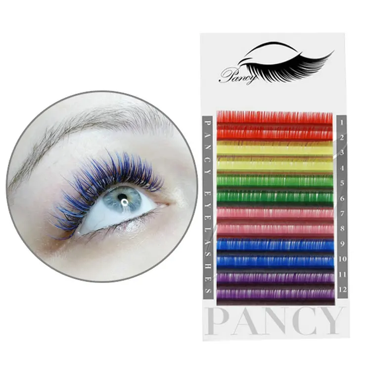 OEM Volume Private Label Korea False Colorful Eyelash Blue Packaging Box Rainbow Manufacturer volume eyelash tweezers