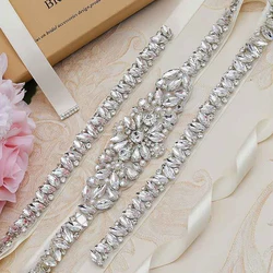 extra long stunning silver  rhinestone and pearl trim crystal bridal wedding belt