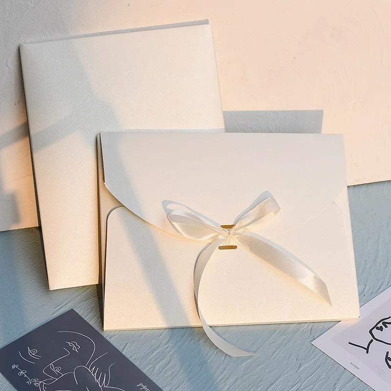 Custom Luxury Colored Silk Scarf Paper Mailing Box Envelope Rectangle Shape UV Solid Embossing Newest Design Ribbon Close