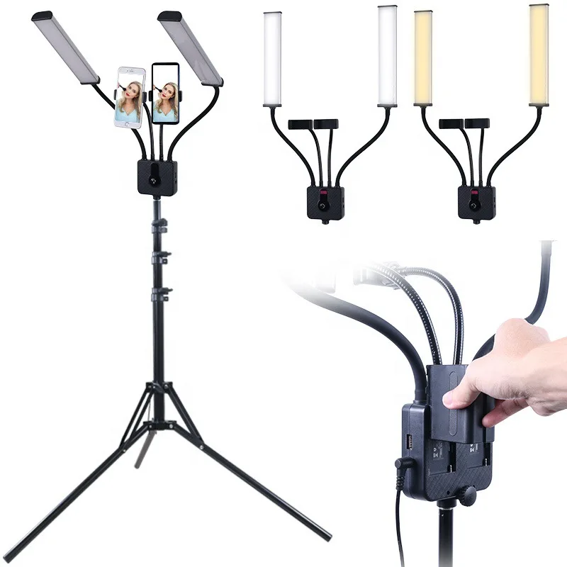 3 Color Brightness Gooseneck Arms 2 Adjustable Cell Phone Holder Dual Arm LED Lash Lamp Selfie Photography Lights for Lashing
