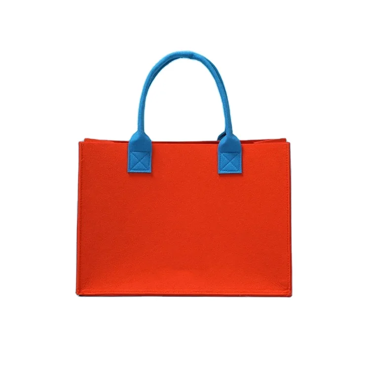 Large capacity colored wool felt handbag with logo printing advertising gift felt tote bag manufacturer wholesale