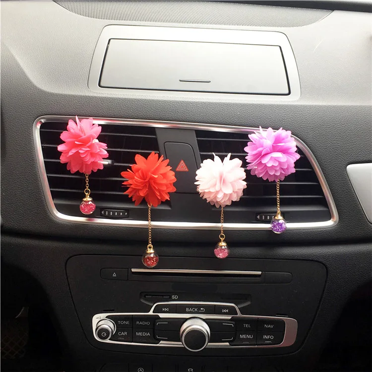 Camellia Crystal Tassel Pendant Car Air Freshener Solid Aromatherapy Outlet Perfume Clip Customization