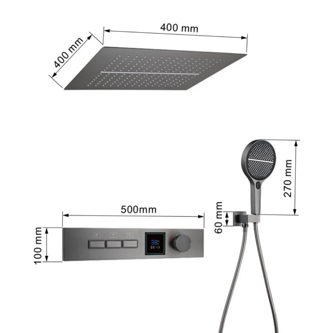 2024 New Arrival Pure Brass Square Bathroom Shower System Showerhead Mixer Faucet Hot Cold Bathroom Tap Thermostatic Shower Set