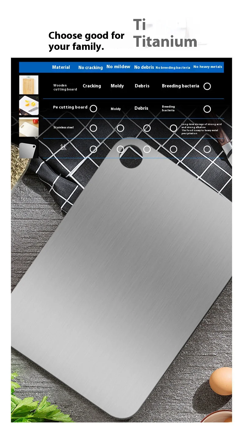 Pure titanium cutting boards for household antibacterial double-sided kitchen cutting boards Outdoor Picnic BBQ Camping Portable