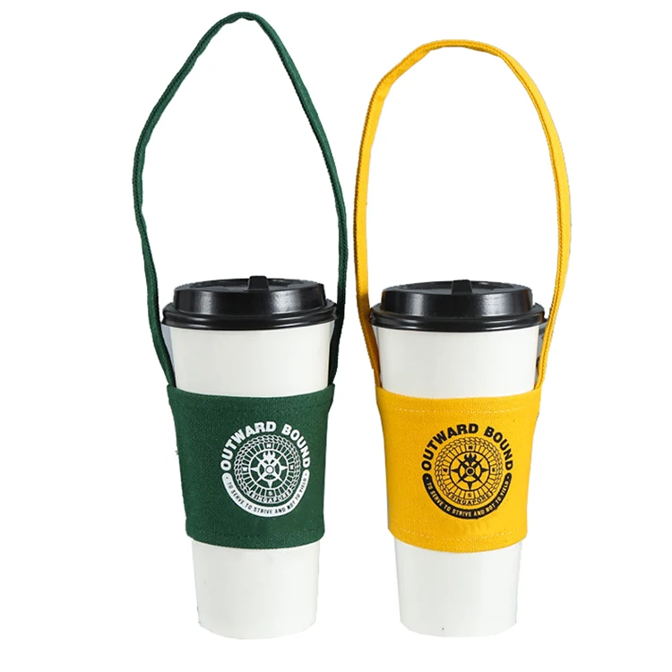 custom logo cotton cup sleeve hand milktea canvas cup holder cover Portable Water Bottle Holder Carry Bag