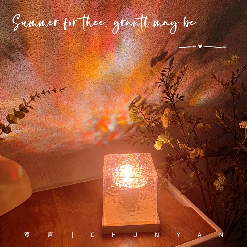 Chun Yan Internet Celebrity Rotating Water Ripple Small Night Lamp Bedside Ambience Light Romantic Gift Projection Lamp Water Wa