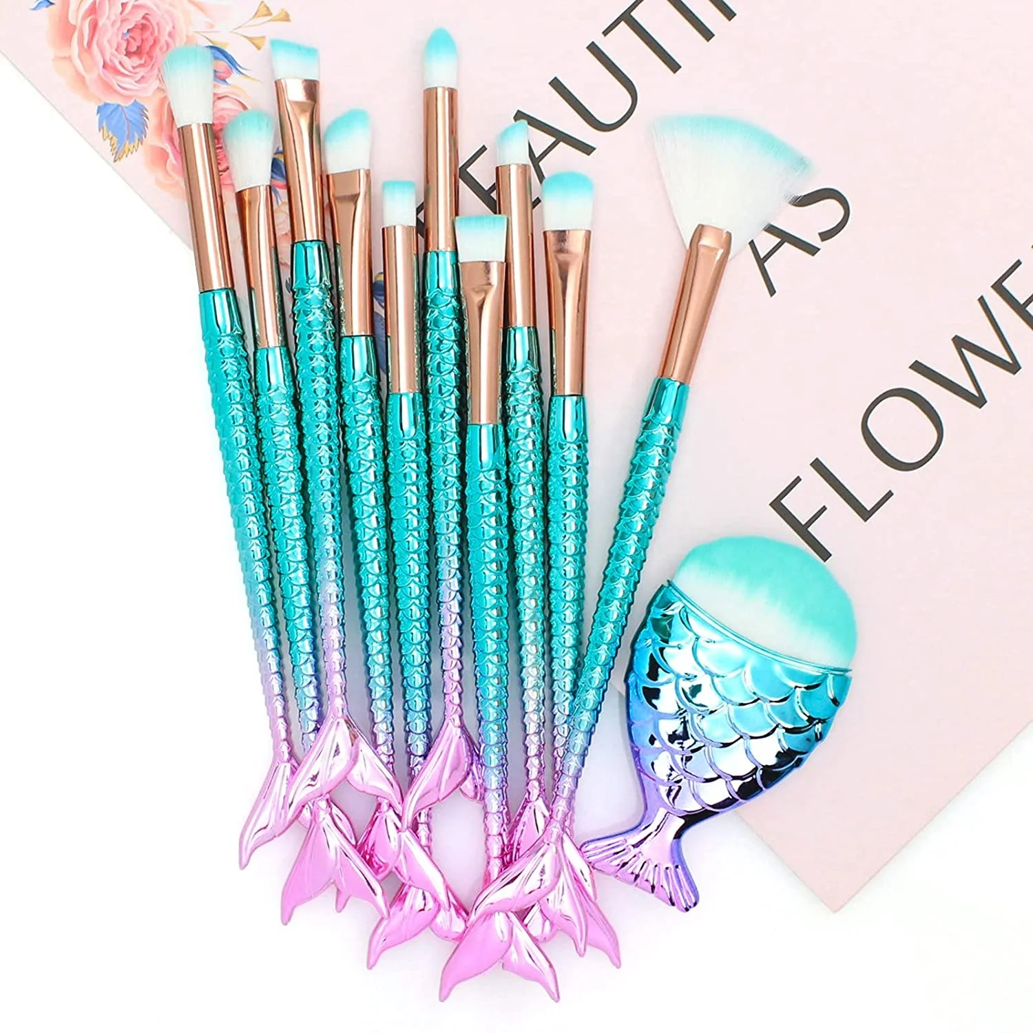 11pcs makeup brush set fish tail mermaid cosmetics makeup brushes