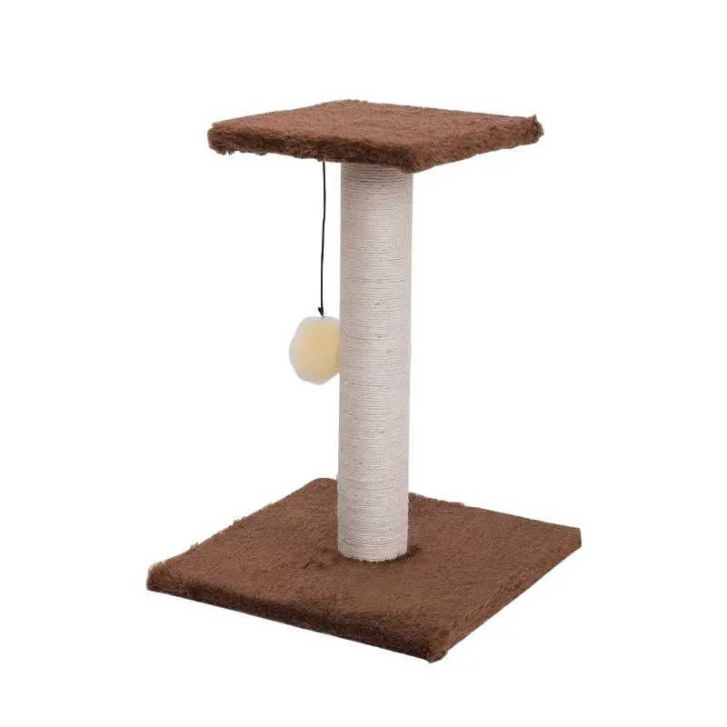 Gray Brown Sisal Fabric Cat Scratching Post with Sisal Rope Ball Cheap Small Cat Tree