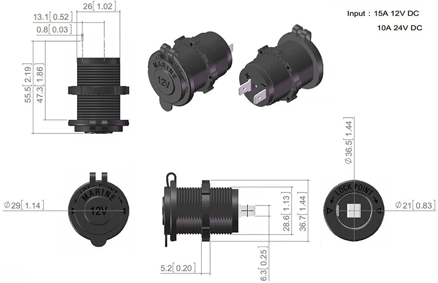 12V Power Outlet For Car Marine Boat Motorcycle RV Truck ATV Cigarette Lighter Socket Waterproof LED Indicator