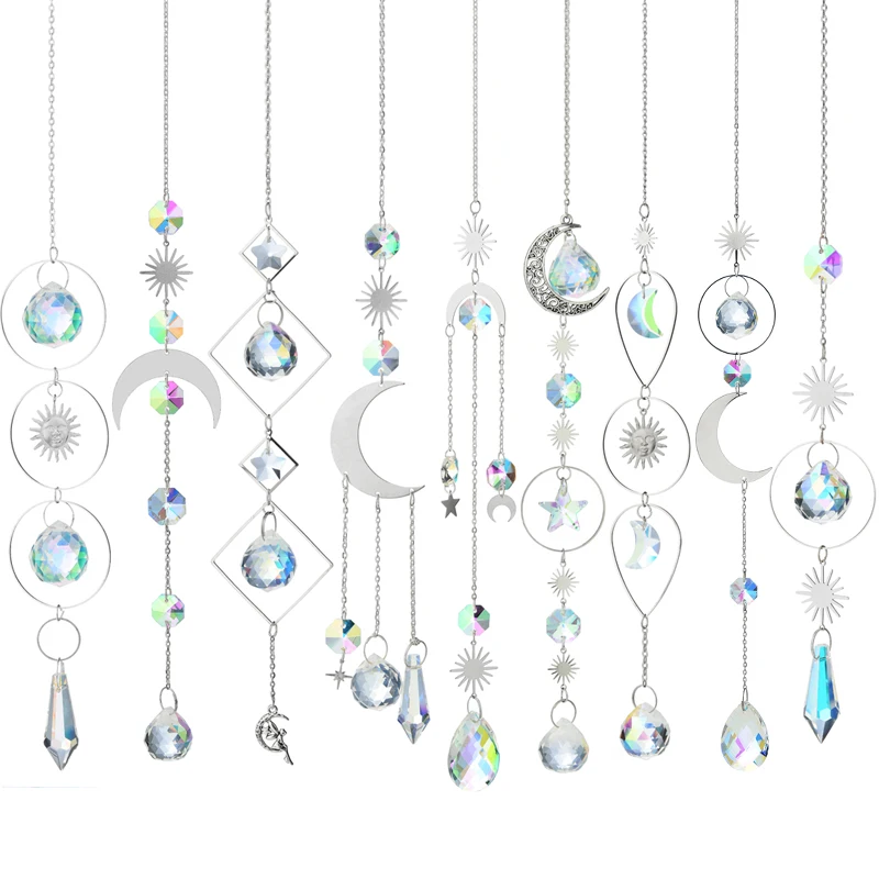 Suncatchers Supplies Custom Crystal Hanging Sun Catcher Glass Rainbow Prism Moon and Stars Suncatcher for Window Decoration