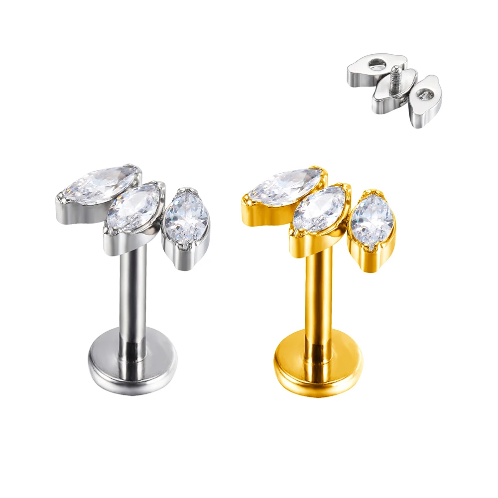 GZN ASTM F136 Titanium Ear Nose Studs Piercing Jewelry Internally Threaded Labret Jewelry Piercing Lip Ring Earring Wholesale