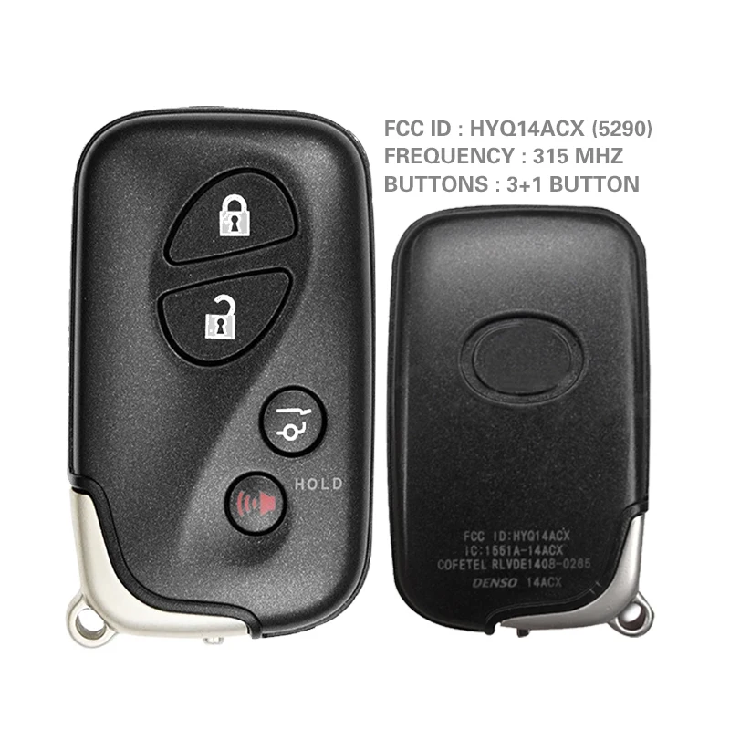 CN052037 Aftermarket 4 Buttons 315Mhz  L-exus GX460 RX350 2010+ Smart Key FCCID HYQ14ACX-5290 P1 98 4D-67 89904-60590 Keyless Go