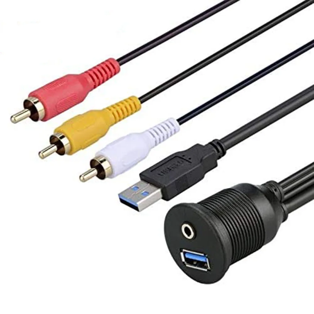 Car Dashboard Flush Mount Panel USB 3.0 3.5mm auxiliary RCA Extension Flush Mount Male to Female Cable Car Styling Dashboard