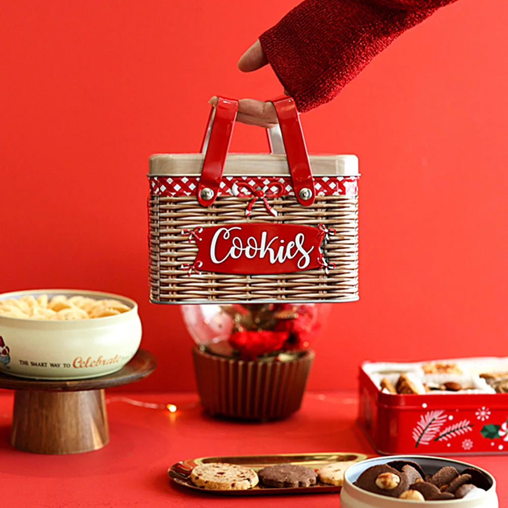 Personalized Airtight Vegetable Basket Shape Wedding Gift Metal Cookie Chocolate Container Rectangle Tin Box With Handle
