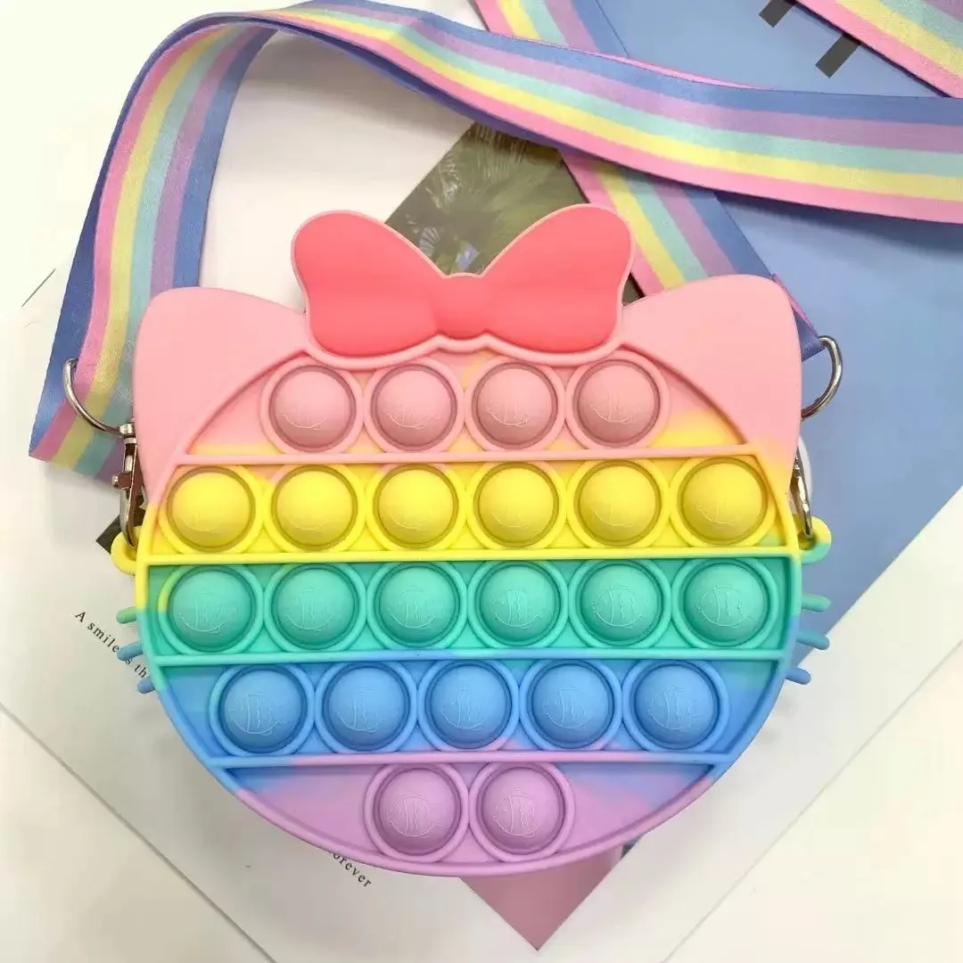 Rainbow Unicorn Crossbody/Shoulder Pop itting Bag Fidget Sensory Toy Push Bubble Poppers Cute Purse for