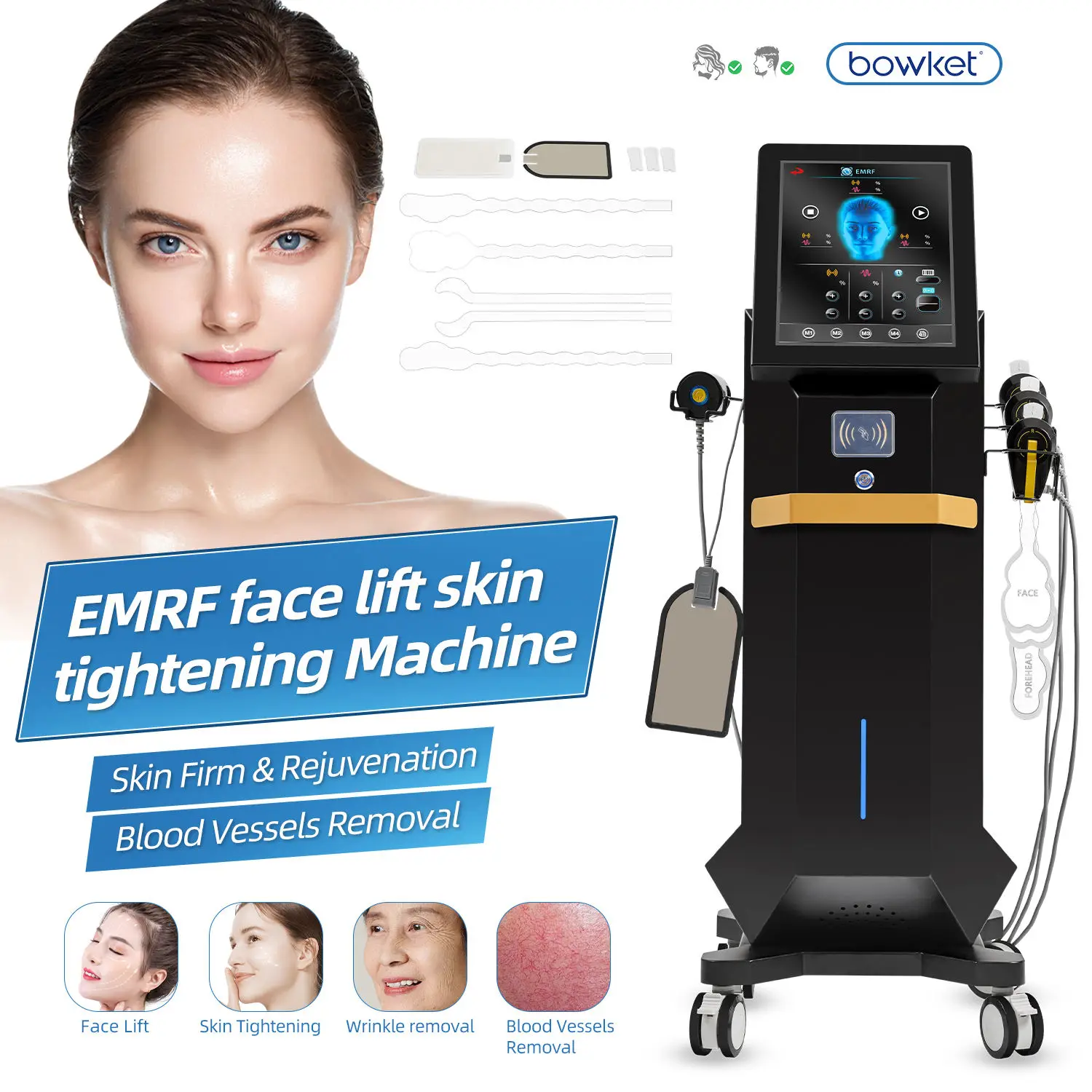 Bowket Rf Facial Anti Aging Care Machine Spa Equipment Emsrf Facial Lifting Wrinkles Remover Beauty Device