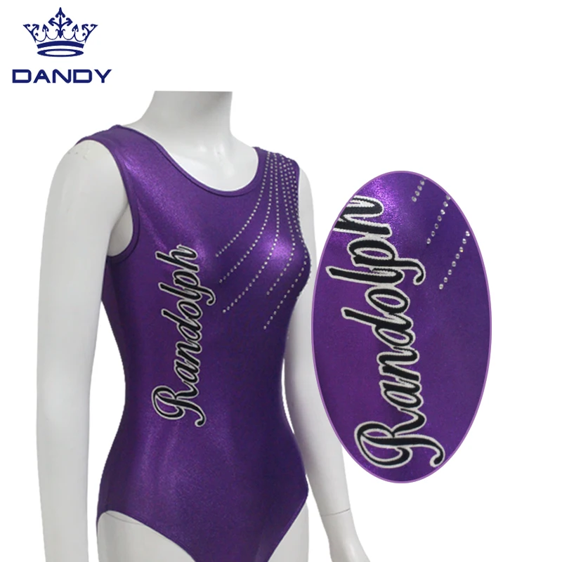 Wholesale Sublimated logo artist gymnastic leotard metallic fabric custom for girls dance build body clothing with rhinestone