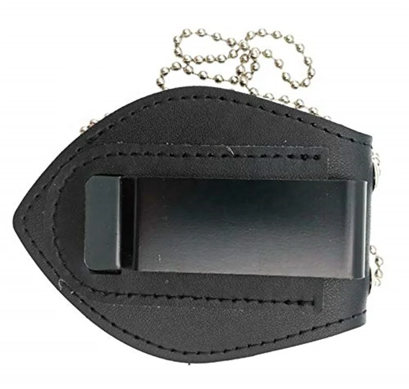 Black US Detective Badge Leather Holder Belt Clip Necklace Ball Chain