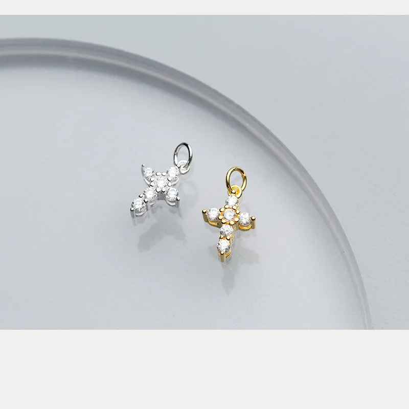 Vintage 18k Gold Plated S925 Sterling Silver Cubic Zircon Cross Pendant Charms For DIY Necklace Bracelet Earrings Jewelry Making