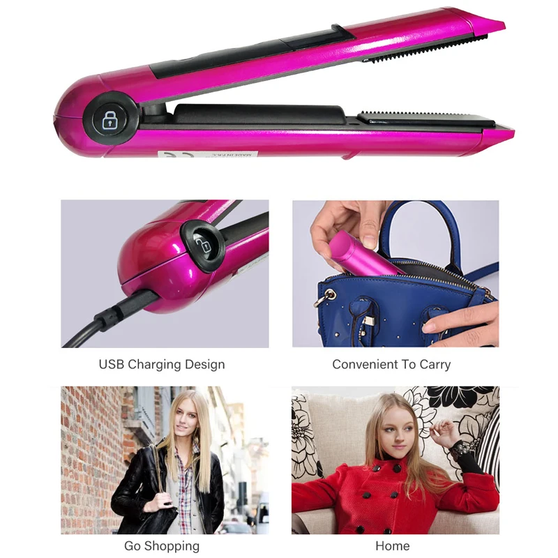
2020 New Portable USB Rechargeable Ceramic Plain Wireless Flat Iron Private Label Mini Electric Cordless Hair Straightener 