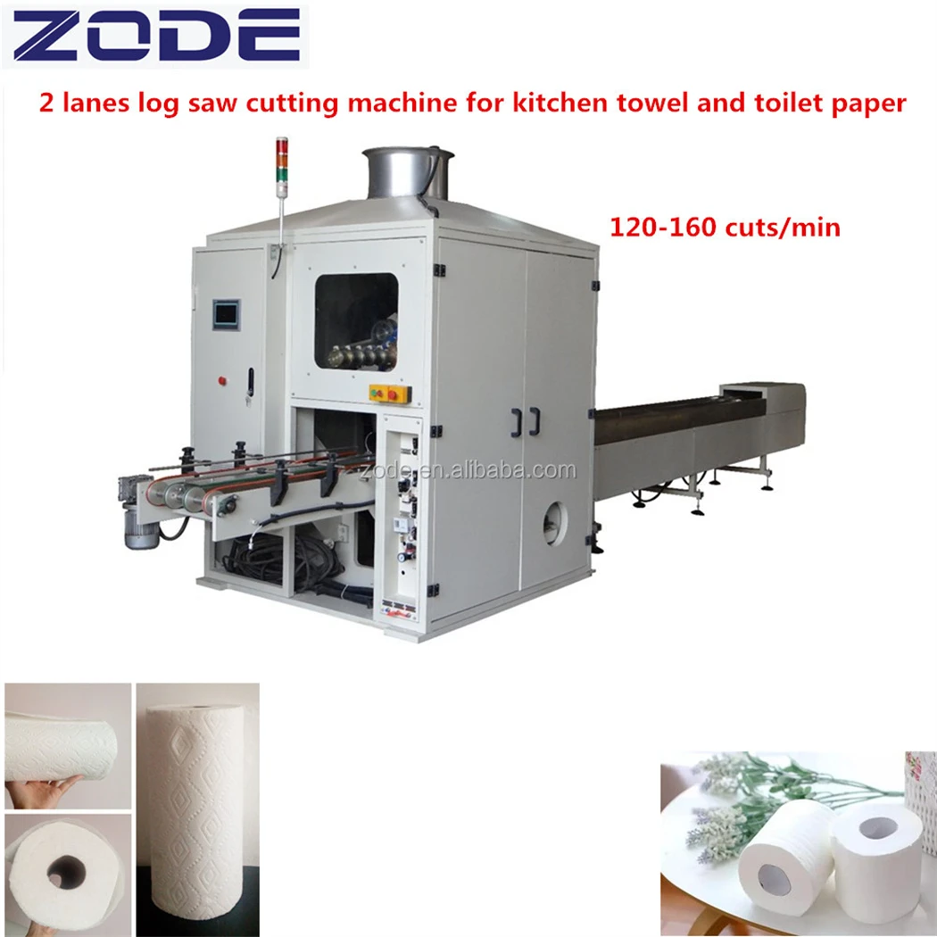 Automatic Soft kitchen towel toilet roll paper cutting machine two channel log saw cutter