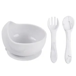 Kids Feeding Supplies Custom Cartoon Baby Silicone Strong Suction Dinner Bowl And Spoon Fork Set