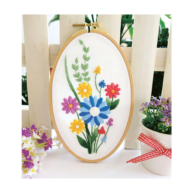 Xiurun Hot Sale DIY Embroidery  Kit Punch Needle Cross Stitches 511173 Blooming Flowers Pattern Embroidery Kit for Beginners