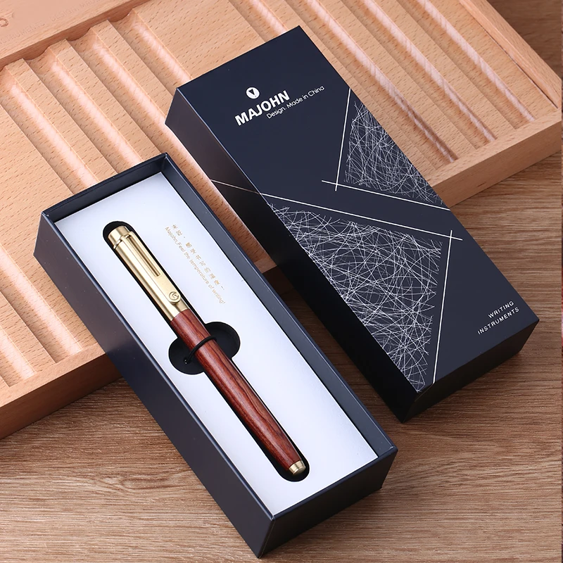 MAJOHN M7 Brass cap solid wood fountain pen adult student writing rotating ink absorbing gift boxed stationery made in China