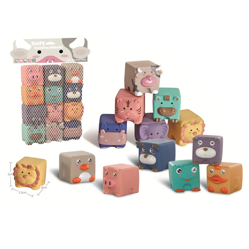 12pcs/set Hot Sale Baby Soft Building Blocks Toys Teethers Educational Squeeze Play Preschool Bricks For Kids