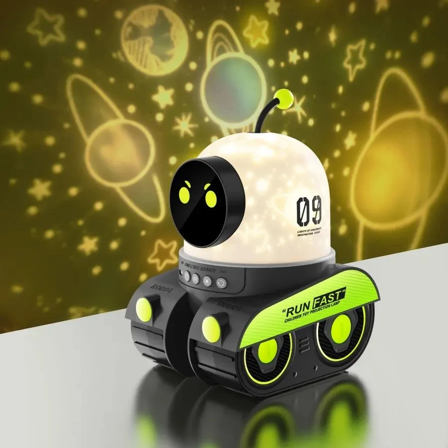 Robot Starry Sky Projector Night Light With Music USB Rechargeable Rotate LED Lamp Colorful Star Baby Gift