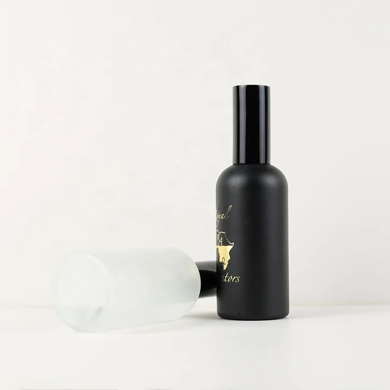 Empty Custom Spray Botol Parfum Atomizer Frosted Matte Black 100ml Cosmetic Serum Spray Glass Bottle With Pump Sprayer