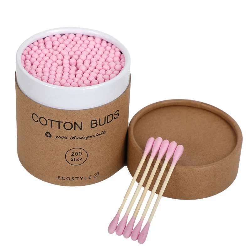 Private Label Bamboo Cotton Swabs Biodegradable Organic Wooden Cotton Buds 100% Eco-Friendly Natural Double Tipped Ear Sticks
