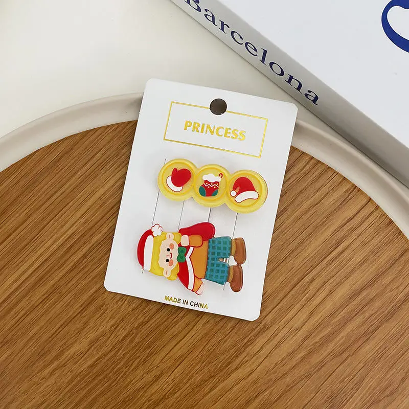 New Year Christmas Girl Hair Clips Cute Cartoon Santa Claus Hair Clips 2 Pcs Set Side Clips